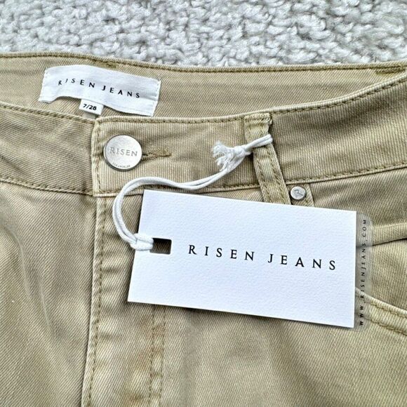 RISEN LOS Angeles Sand High Rise Distressed Straight Leg Jean Raw Hem 7/28 NEW - Picture 6 of 16